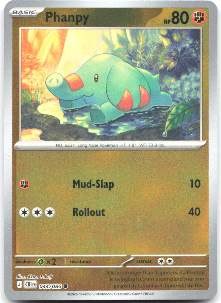 Phanpy Reverse Holo Common ME04 Chaos Rising 044/086 NM Akino Fukuji