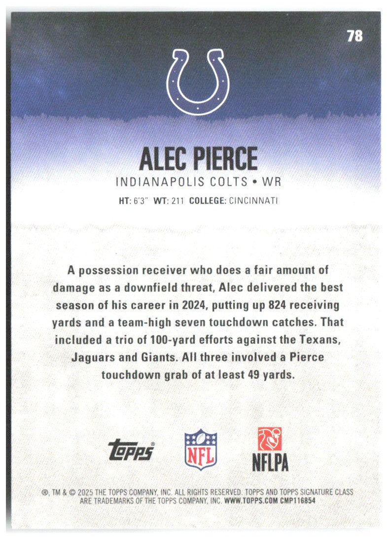 Alec Pierce Topps Signature Class 78 2025 Indianapolis Colts