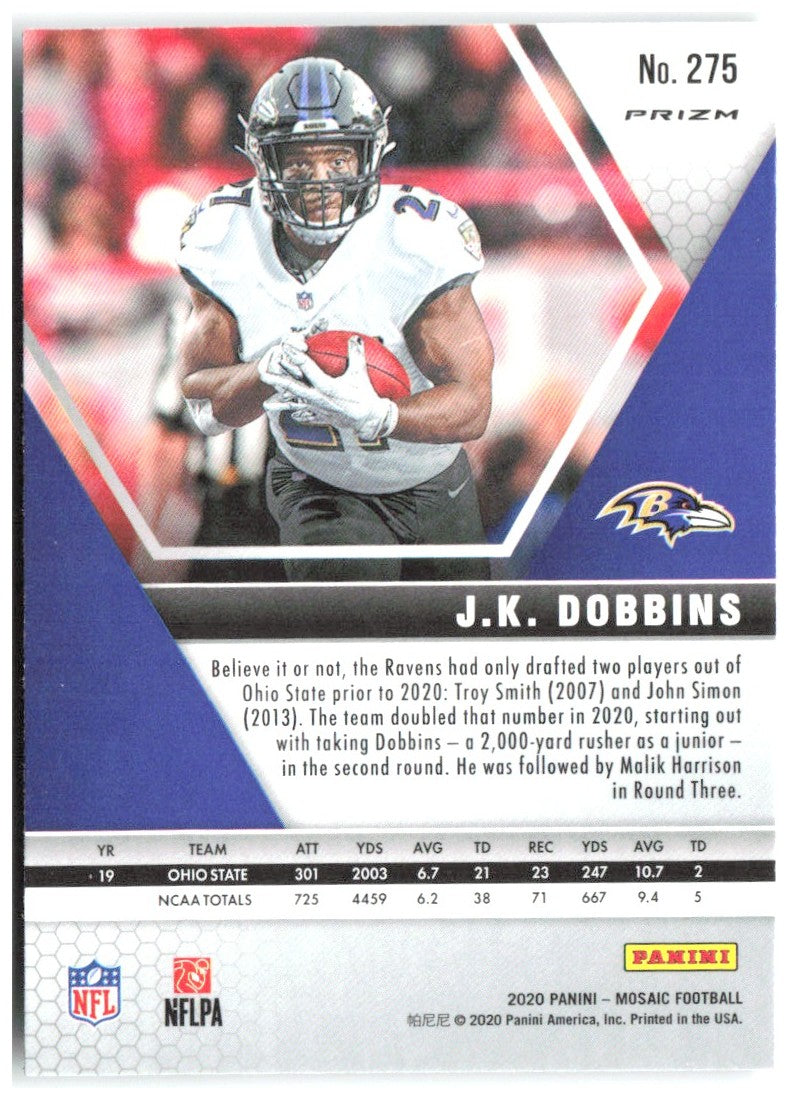 J.K. Dobbins Panini Mosaic - Prizm Green 275 2020 Baltimore Ravens