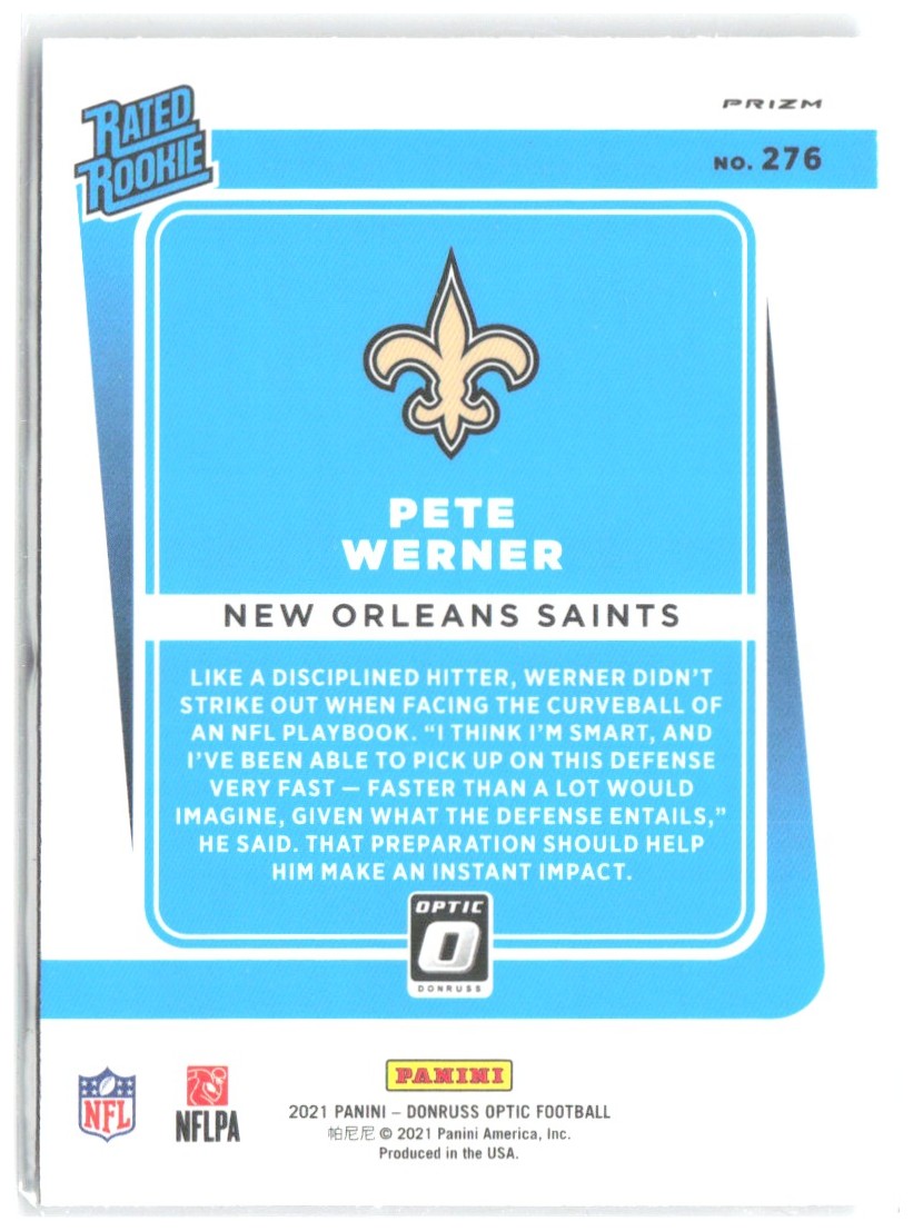Pete Werner Donruss Optic - Purple Shock 276 2021 New Orleans Saints