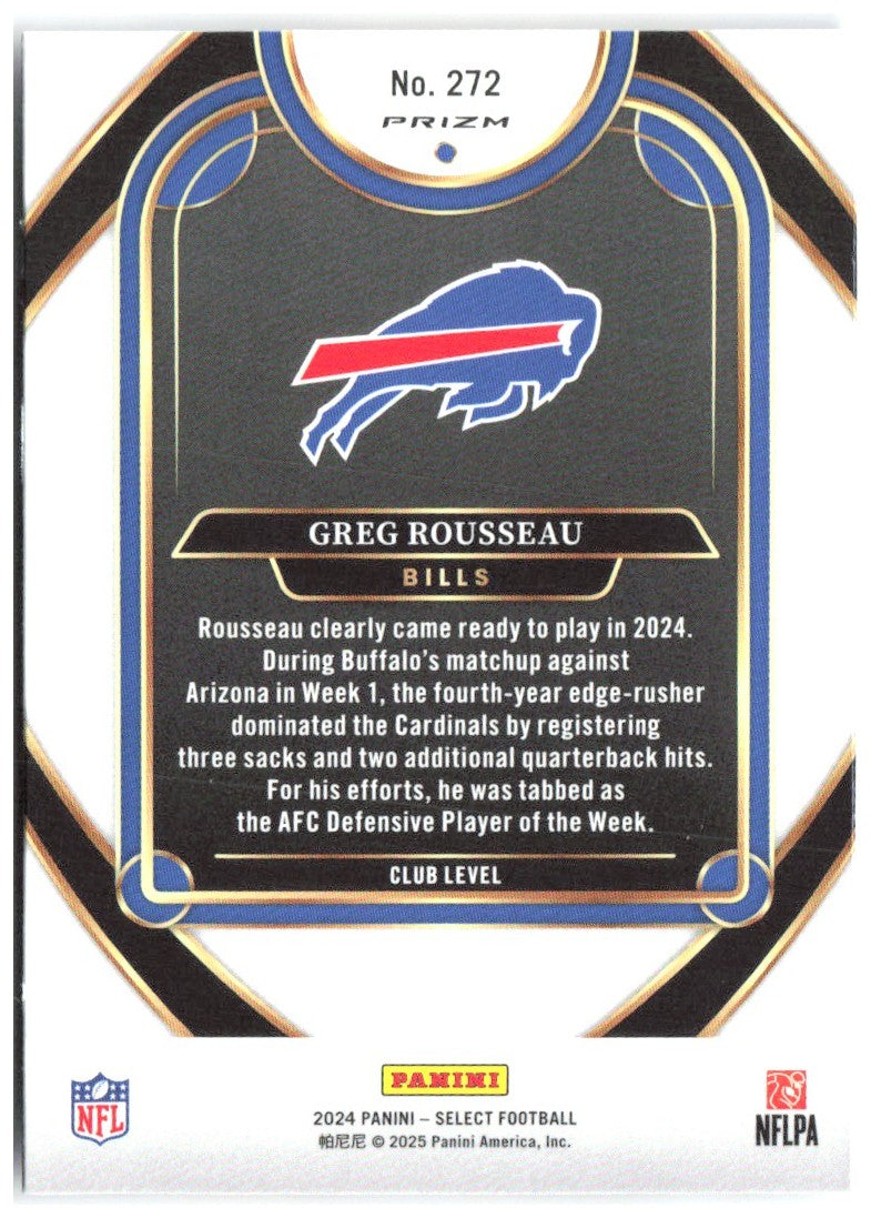 Greg Rousseau Panini Select - Red & Yellow Prizm Shock 272 2024 Buffalo Bills