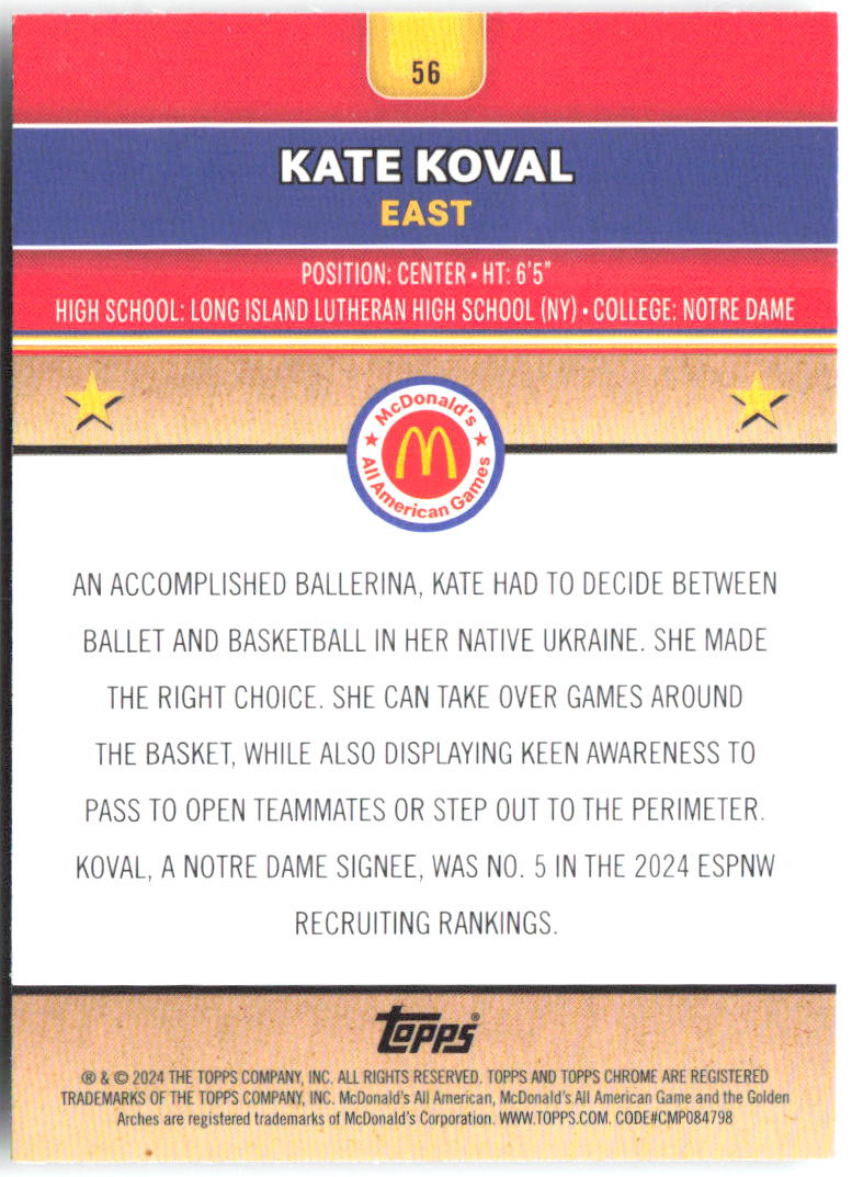 Kate Koval Topps Chrome McDonald's All-American 56 2024