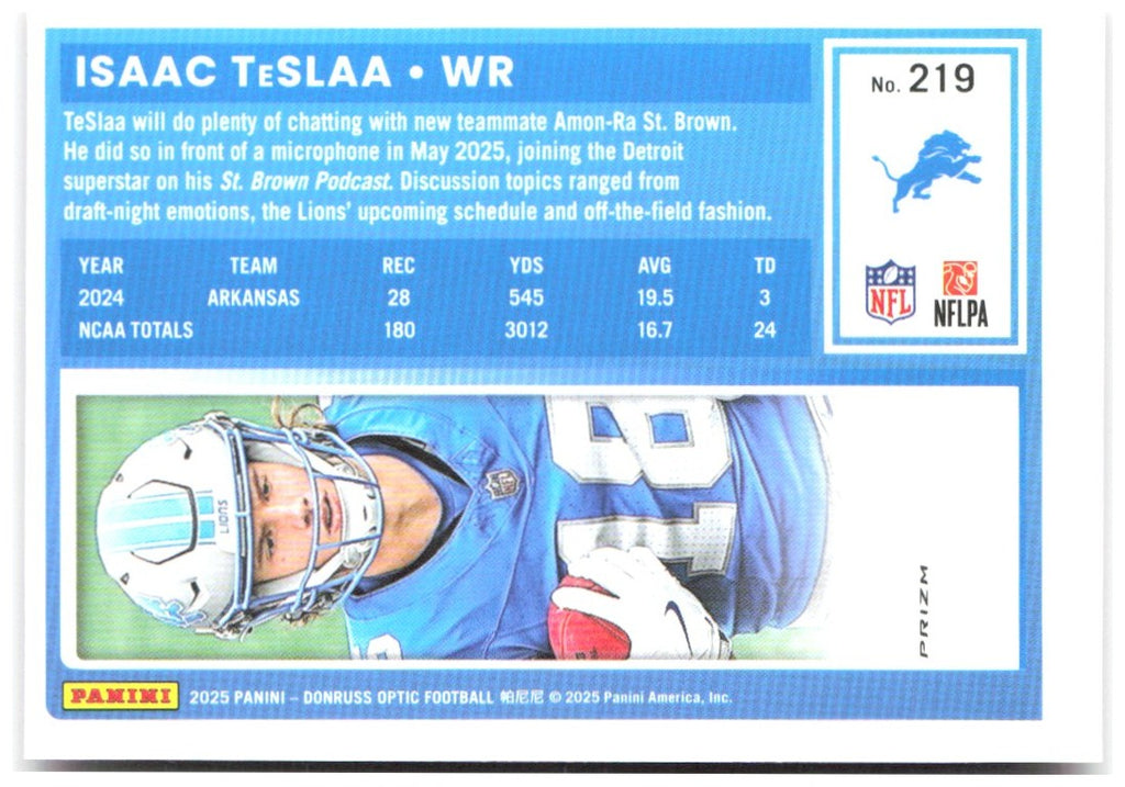 Isaac TeSlaa Donruss Optic - Pink 219 2025 Detroit Lions