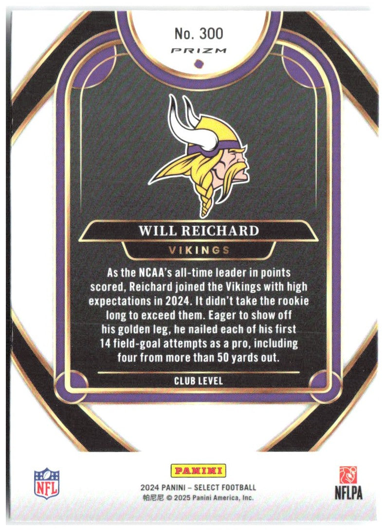 Will Reichard Panini Select Red & Yellow Prizm Shock 300 2024 Minnesota Vikings