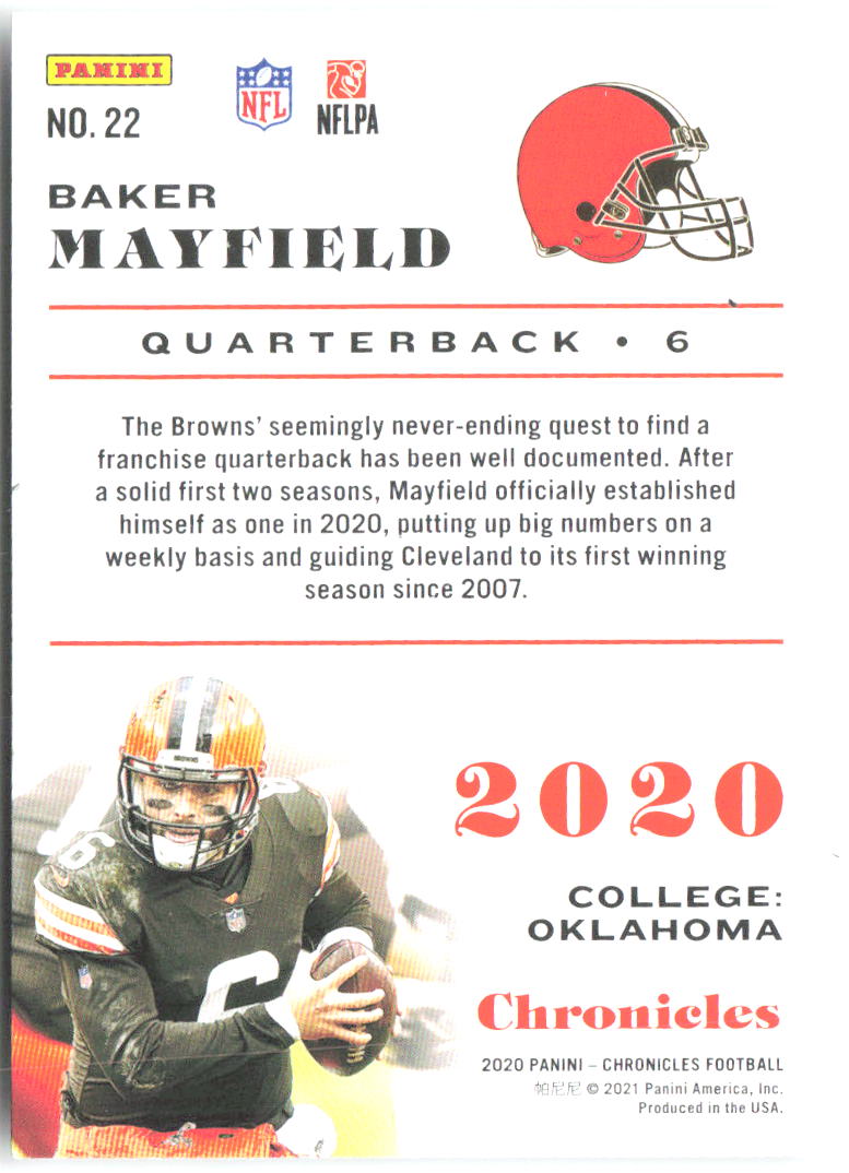 Baker Mayfield Panini Chronicles 22 2020 Cleveland Browns