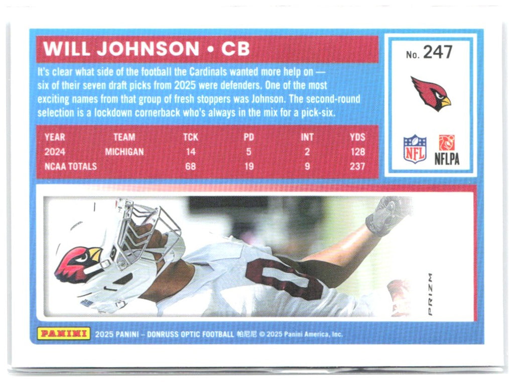 Will Johnson Donruss Optic - Purple Scope 247 2025 Arizona Cardinals