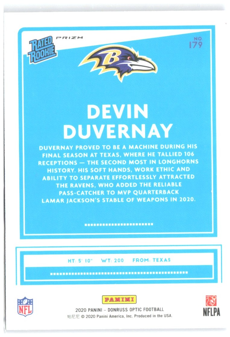 Devin Duvernay Donruss Optic - Blue Hyper 179 2020 Baltimore Ravens