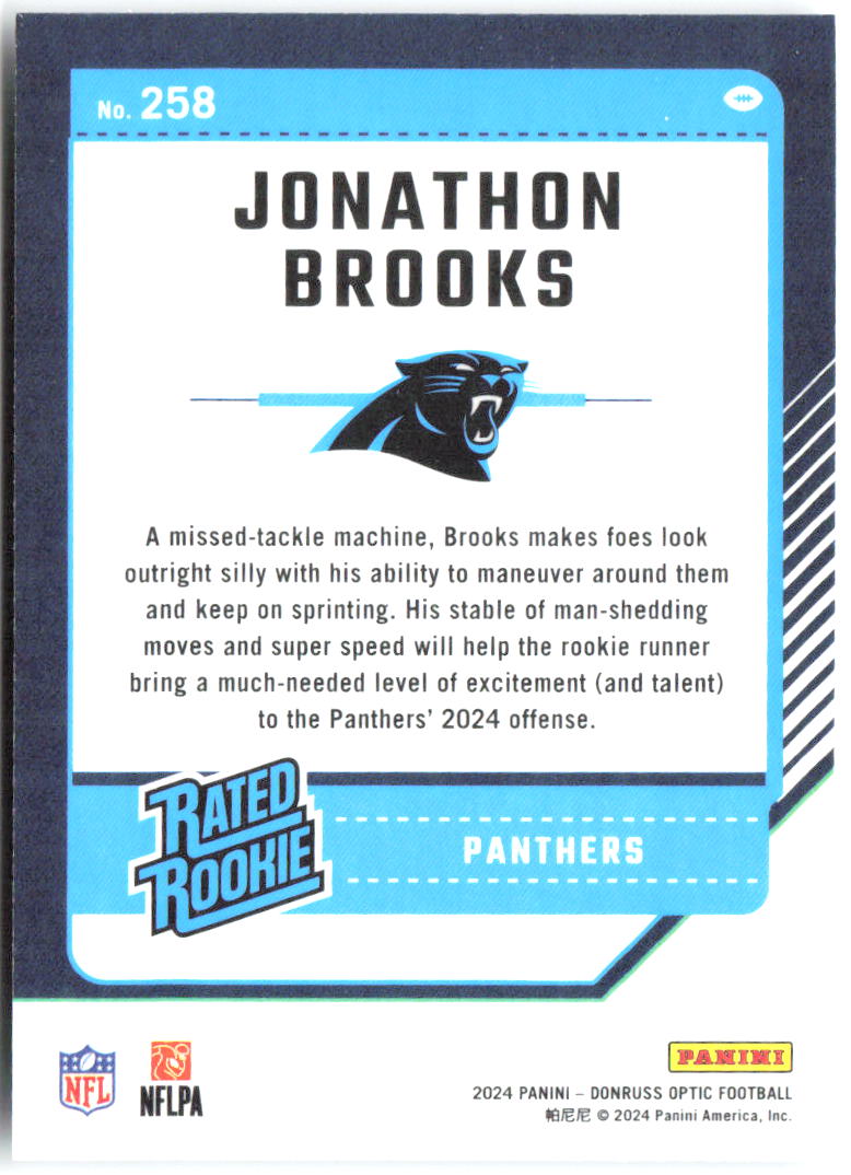 Jonathon Brooks Donruss Optic 258 2024 Carolina Panthers RC
