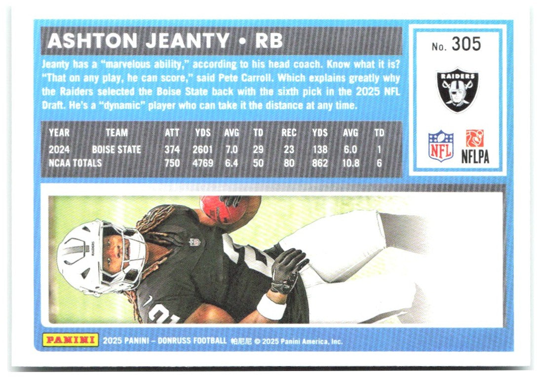Ashton Jeanty Donruss - Press Proofs Green 305 2025 Las Vegas Raiders