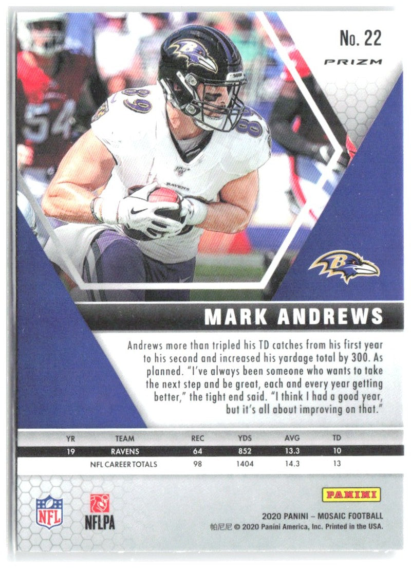 Mark Andrews Panini Mosaic - Prizm Silver 22 2020 Baltimore Ravens
