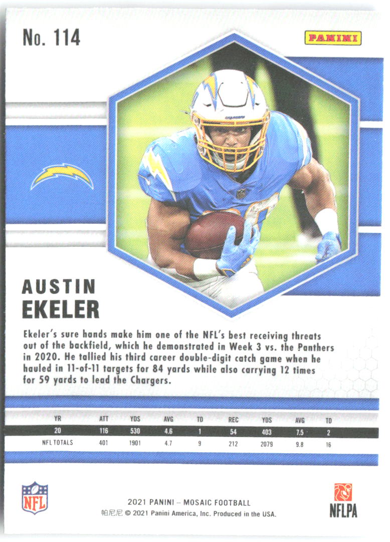 Austin Ekeler Panini Mosaic 114 2021 Los Angeles Chargers