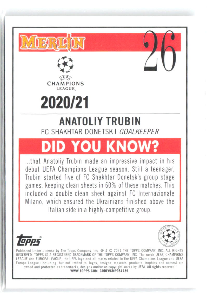Anatoliy Trubin Merlin UEFA Champions League 26 2020-21 RC
