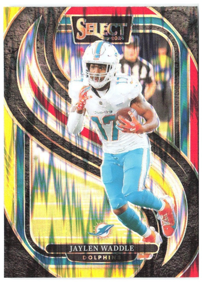Jaylen Waddle Panini Select - Red & Yellow Prizm Shock 168 2024 Miami Dolphins