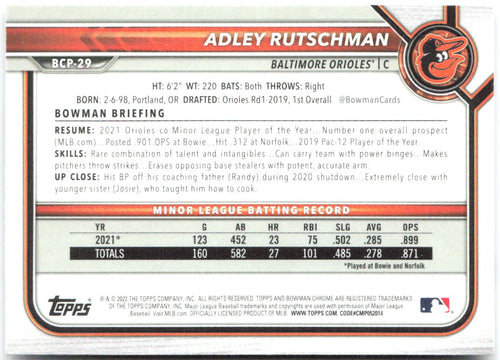 Adley Rutschman Bowman - Chrome Prospects Mojo Refractors BCP-29 2022 Orioles