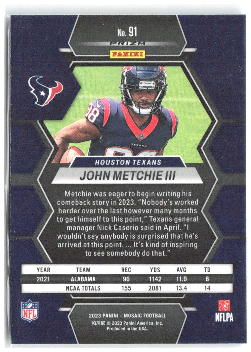 John Metchie III Panini Mosaic - Reactive Blue Mosaic 91 2023 Houston Texans