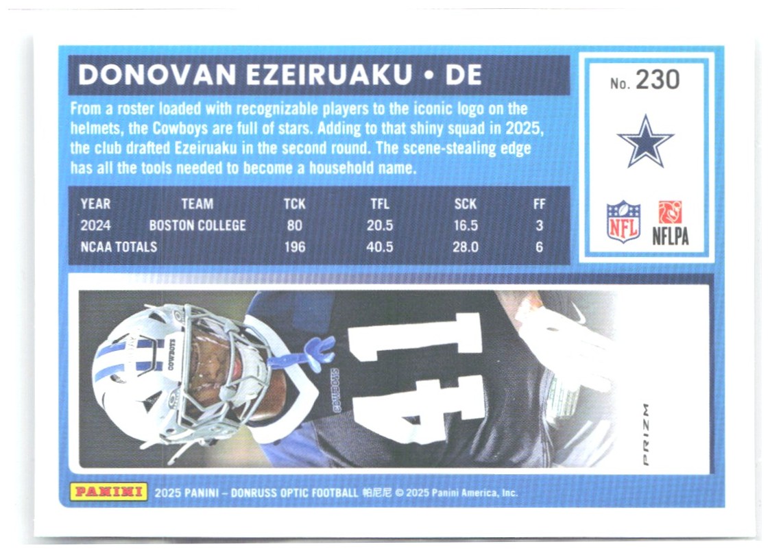 Donovan Ezeiruaku Donruss Optic - Holo 230 2025 Dallas Cowboys