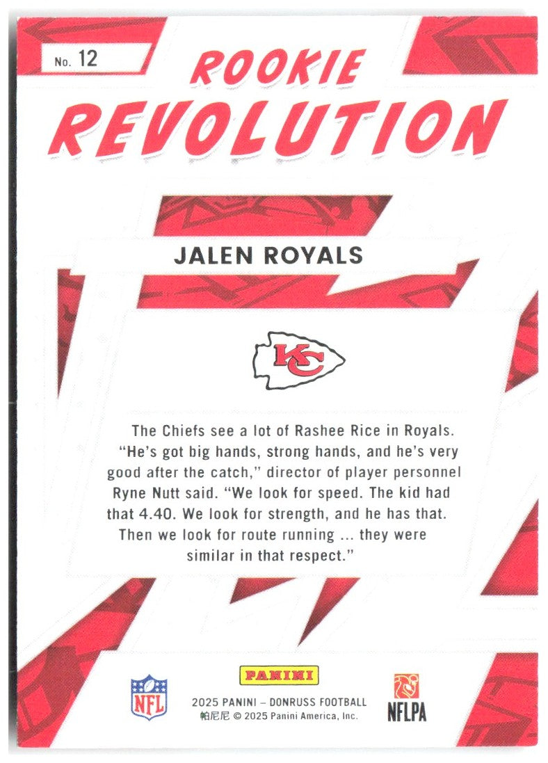 Jalen Royals Donruss - Rookie Revolution 12 2025 Kansas City Chiefs