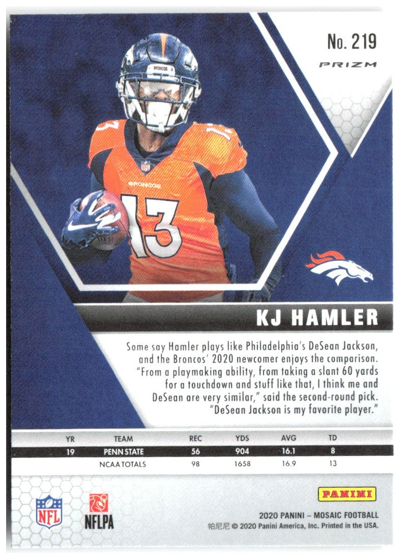 KJ Hamler Panini Mosaic - Prizm Reactive Gold 219 2020 Denver Broncos