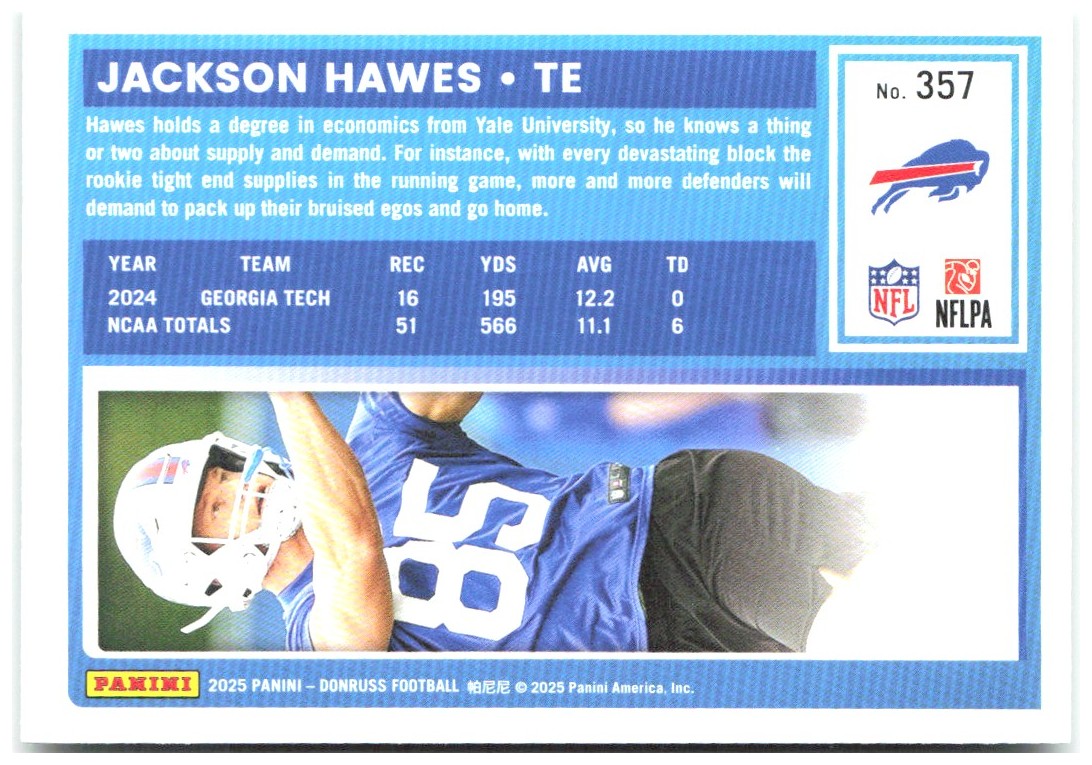 Jackson Hawes Donruss - Press Proofs Green 357 2025 Buffalo Bills