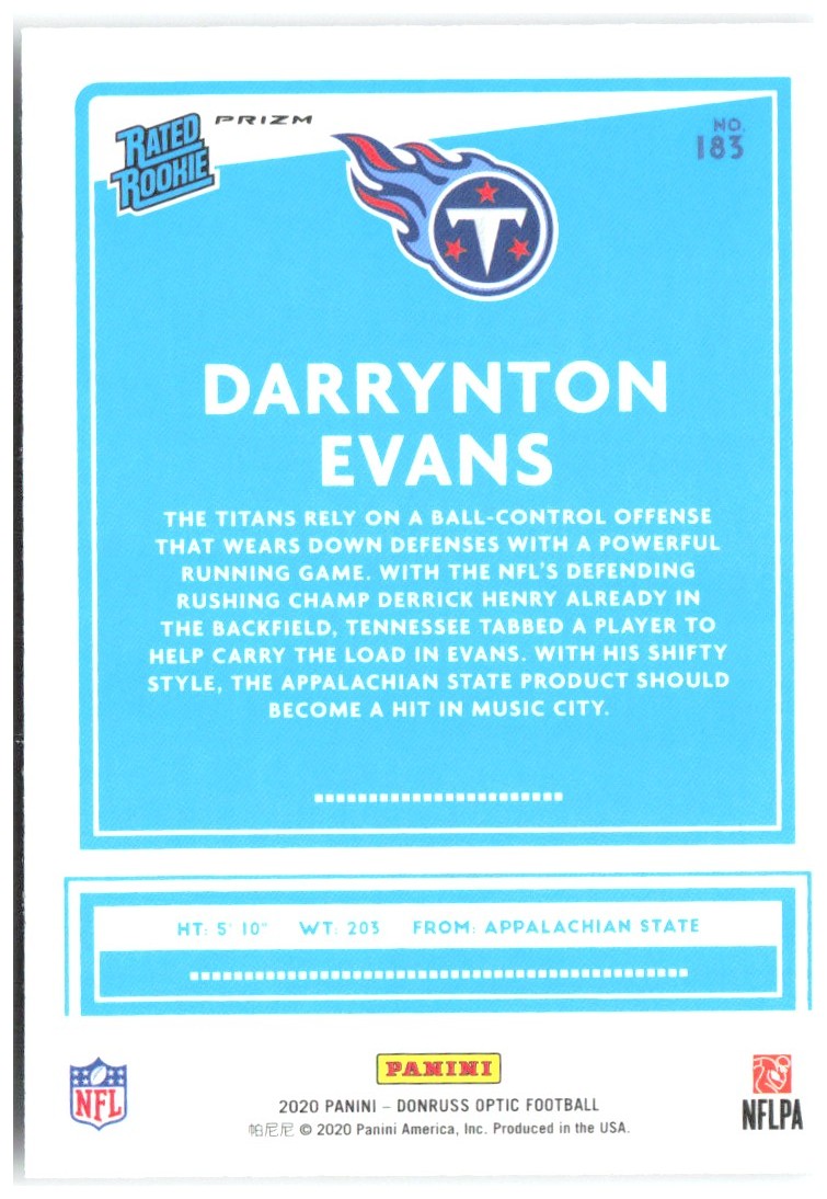 Darrynton Evans Donruss Optic - Holo 183 2020 Tennessee Titans