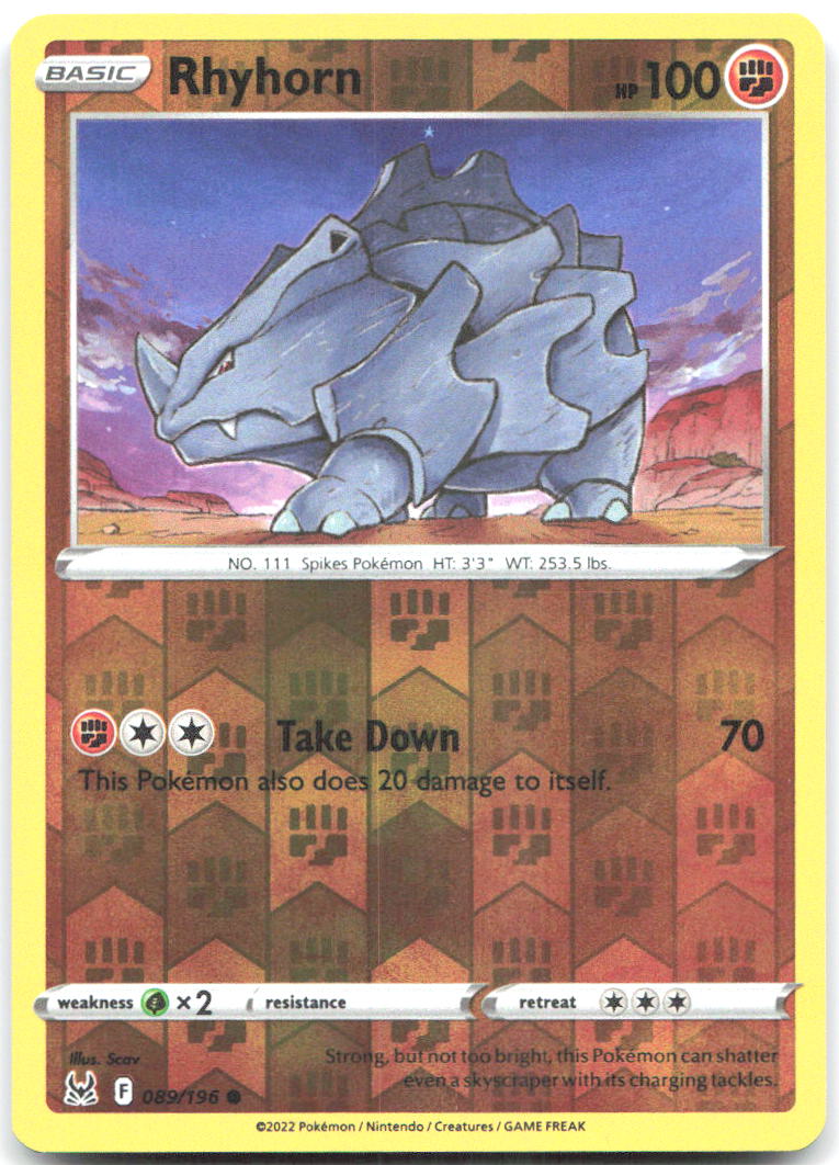 Rhyhorn Reverse Holo Common SWSH11 Lost Origin 089/196 NM Scav