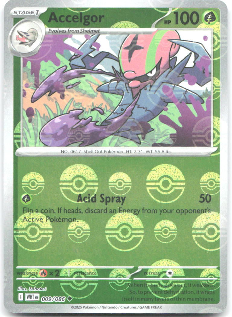 Accelgor Poke Ball Pattern Holo Uncommon SV White Flare 009/086 NM Saboteri