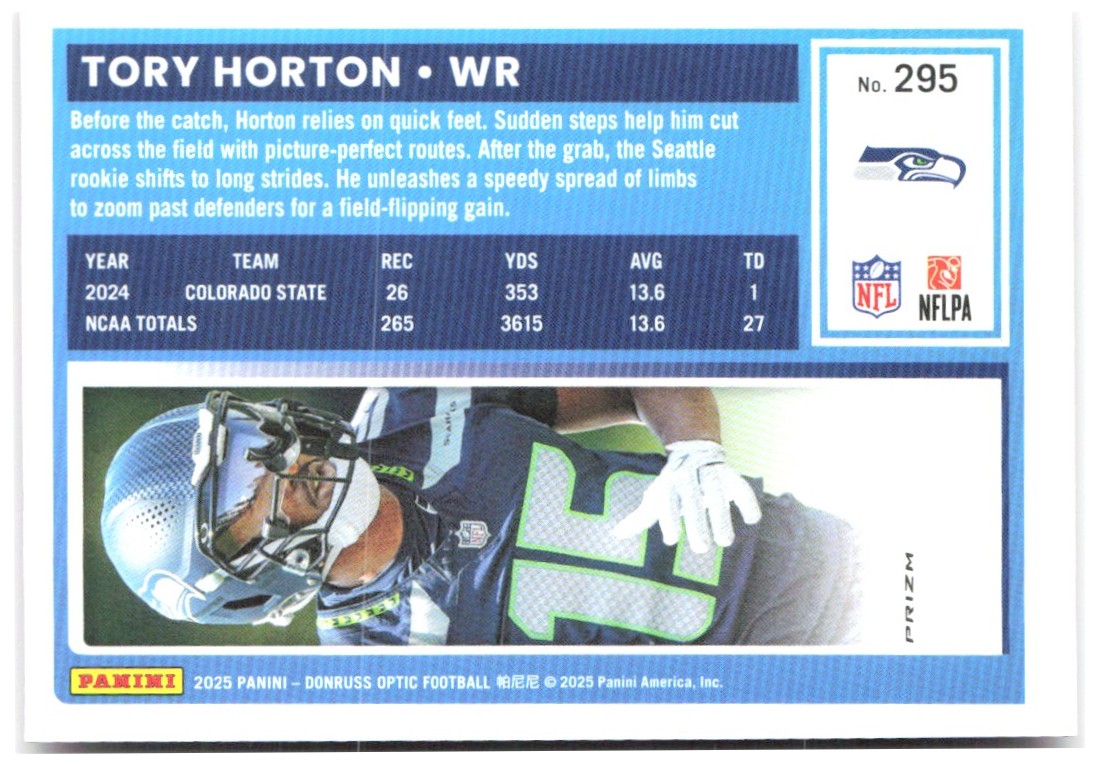 Tory Horton Donruss Optic - Pink 295 2025 Seattle Seahawks
