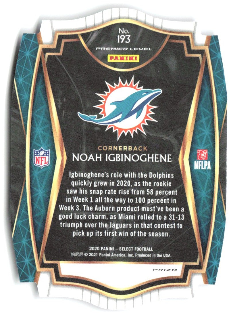Noah Igbinoghene Panini Select - Purple Prizm Die Cut 193 2020 Miami Dolphins