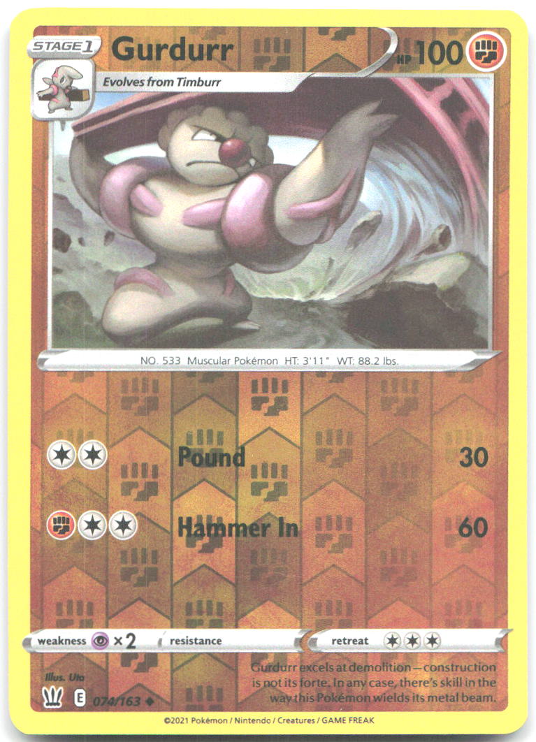 Gurdurr Reverse Holo Uncommon SWSH05 Battle Styles 074/163 NM Uta