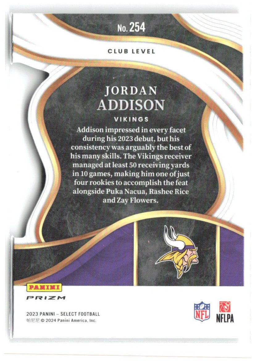 Jordan Addison Select Red and Yellow Prizms Die Cuts 254 2023 Minnesota Vikings
