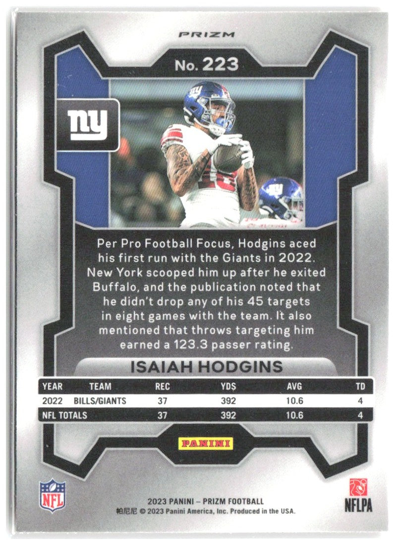 Isaiah Hodgins Panini Prizm - Lazer 223 2023 New York Giants