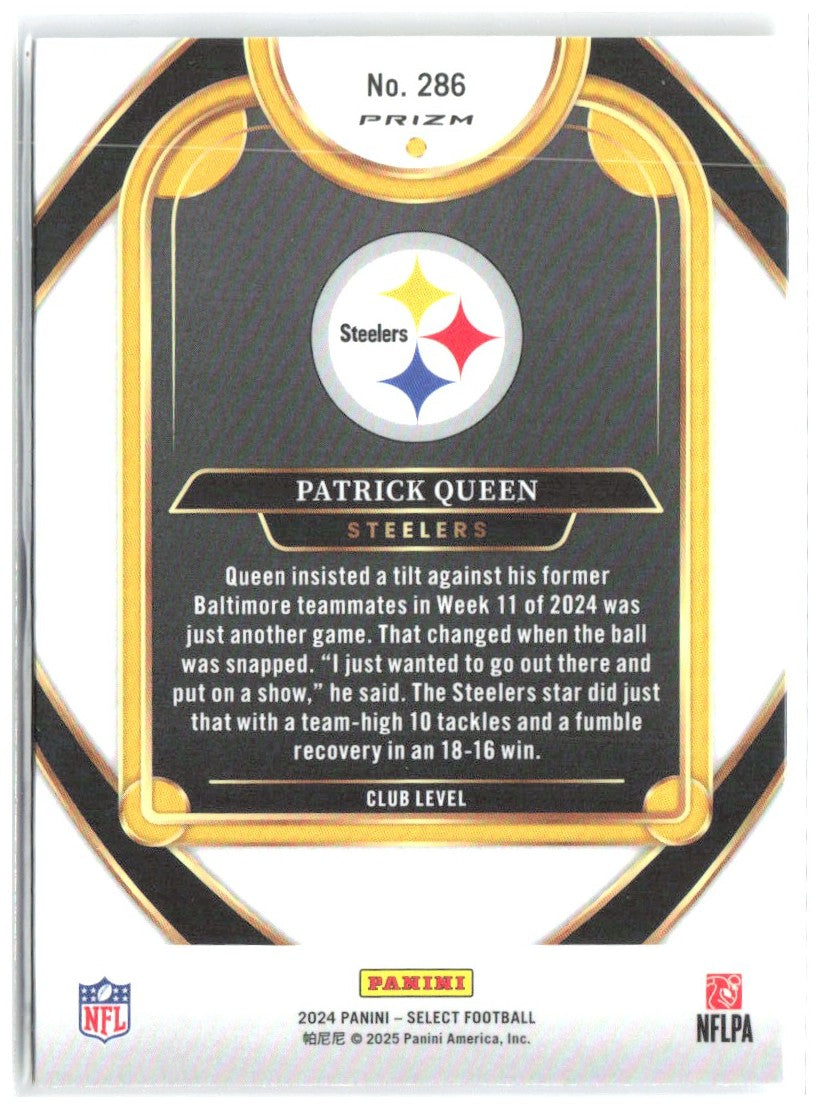 Patrick Queen Select - Red & Yellow Prizm Shock 286 2024 Pittsburgh Steelers