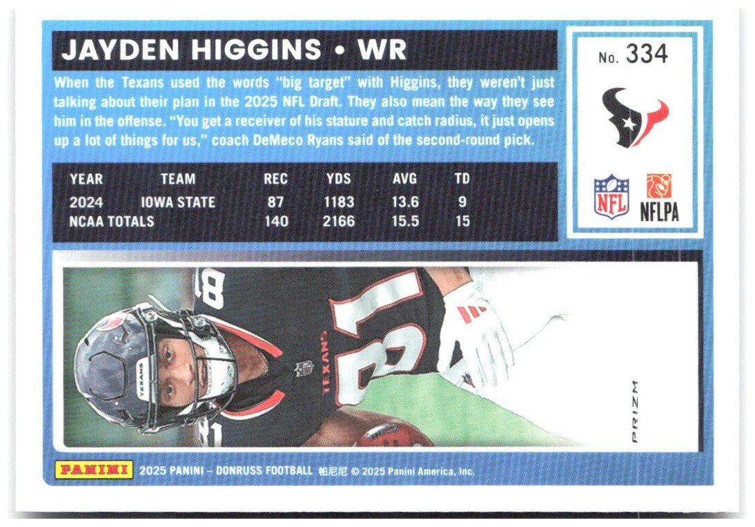 Jayden Higgins Donruss - Optic Rated Rookies Red Wave 334 2025 Houston Texans