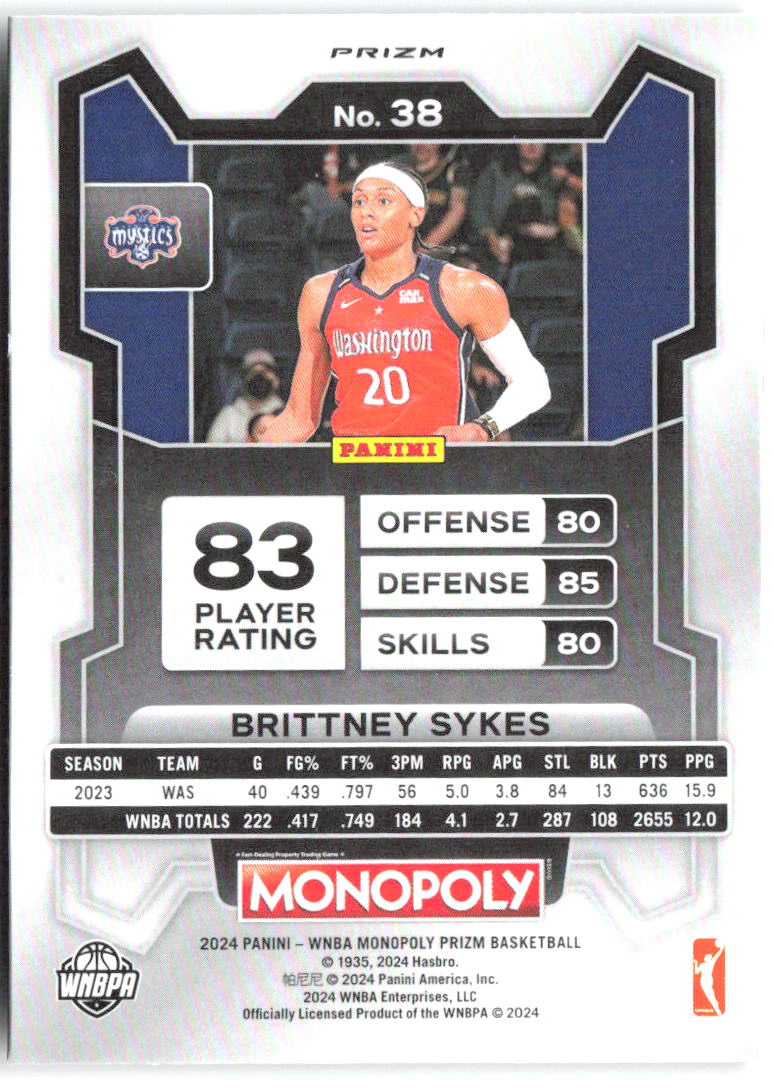 Brittney Sykes Panini Prizm Monopoly WNBA - Classic Icons Red Prizm 38 2024
