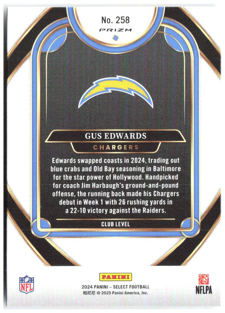 Gus Edwards Panini Select Red & Yellow Prizm Shock 258 2024 Los Angeles Chargers