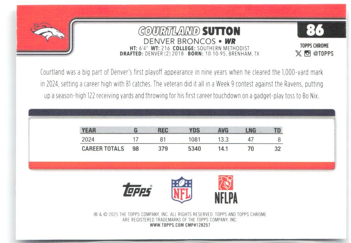 Courtland Sutton Topps Chrome - X-Fractor 86 2025 Denver Broncos