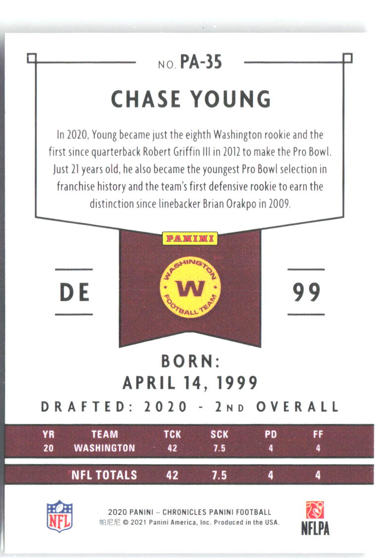 Chase Young Panini Chronicles - Panini PA-35 2020 Washington Football Team