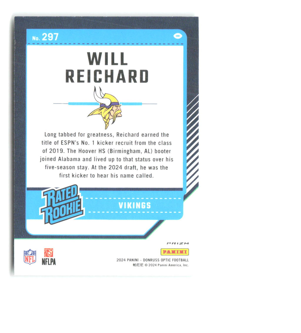 Will Reichard Donruss Optic - Green Hyper 297 2024 Minnesota Vikings