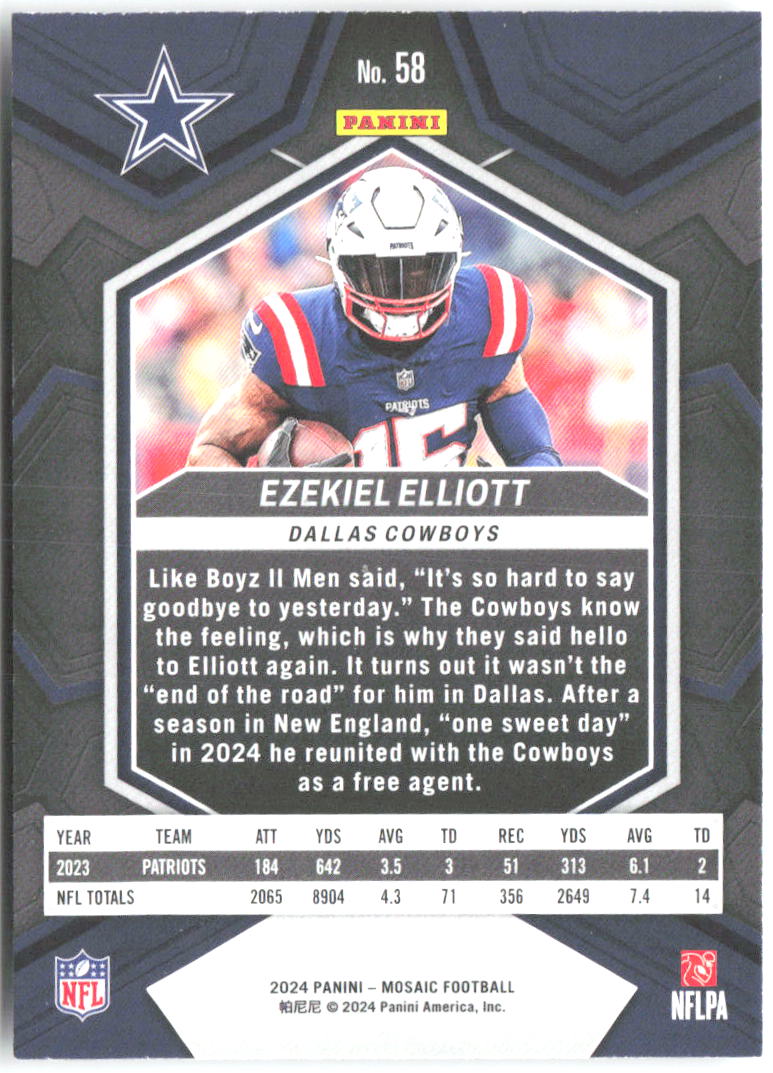Ezekiel Elliott Panini Mosaic 58 2024 Dallas Cowboys