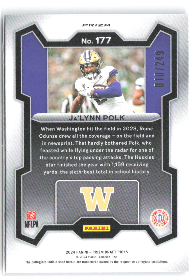 Ja'Lynn Polk Panini Prizm Draft Picks Blue Wave 177 2024 Washington Huskies /249