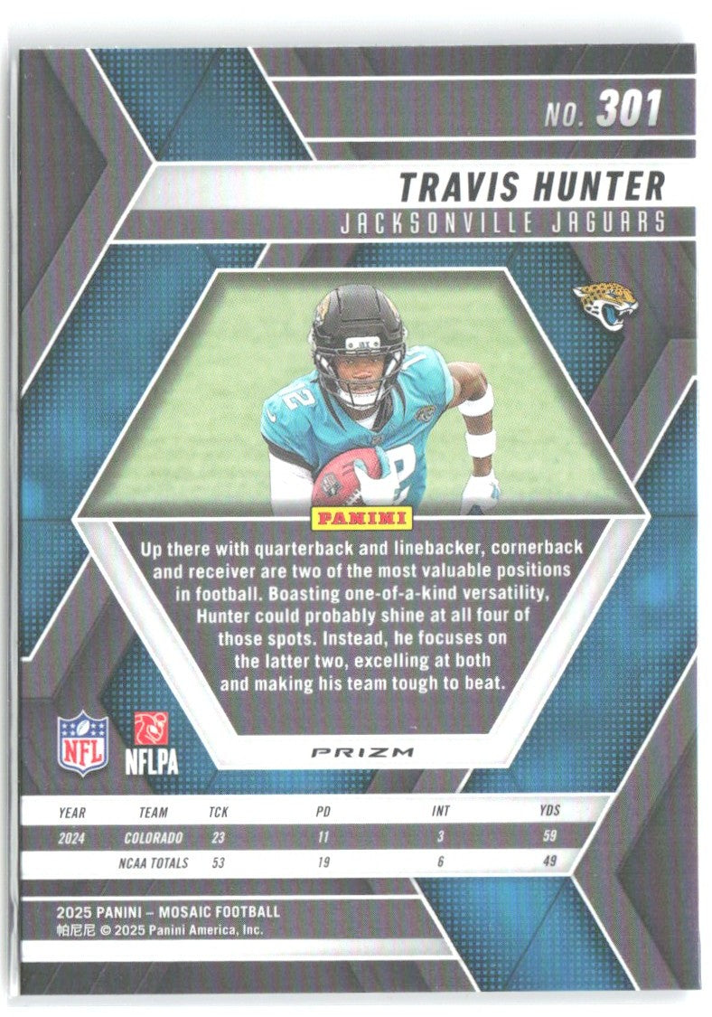 Travis Hunter Panini Mosaic - Mosaic Reactive Blue 301 2025 Jacksonville Jaguars