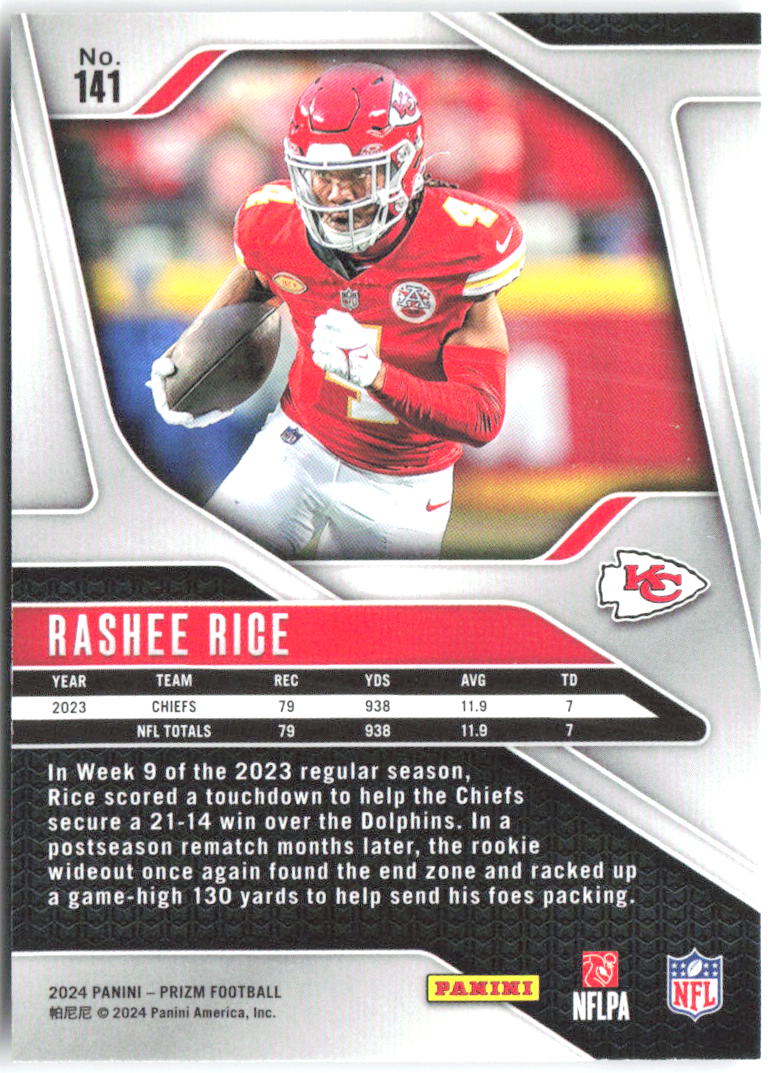 Rashee Rice Panini Prizm 141 2024 Kansas City Chiefs