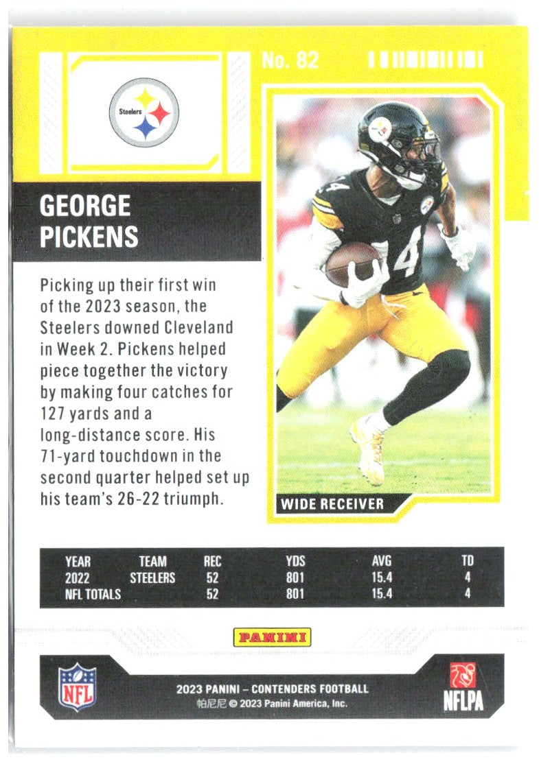 George Pickens Panini Contenders 82 2023 Pittsburgh Steelers