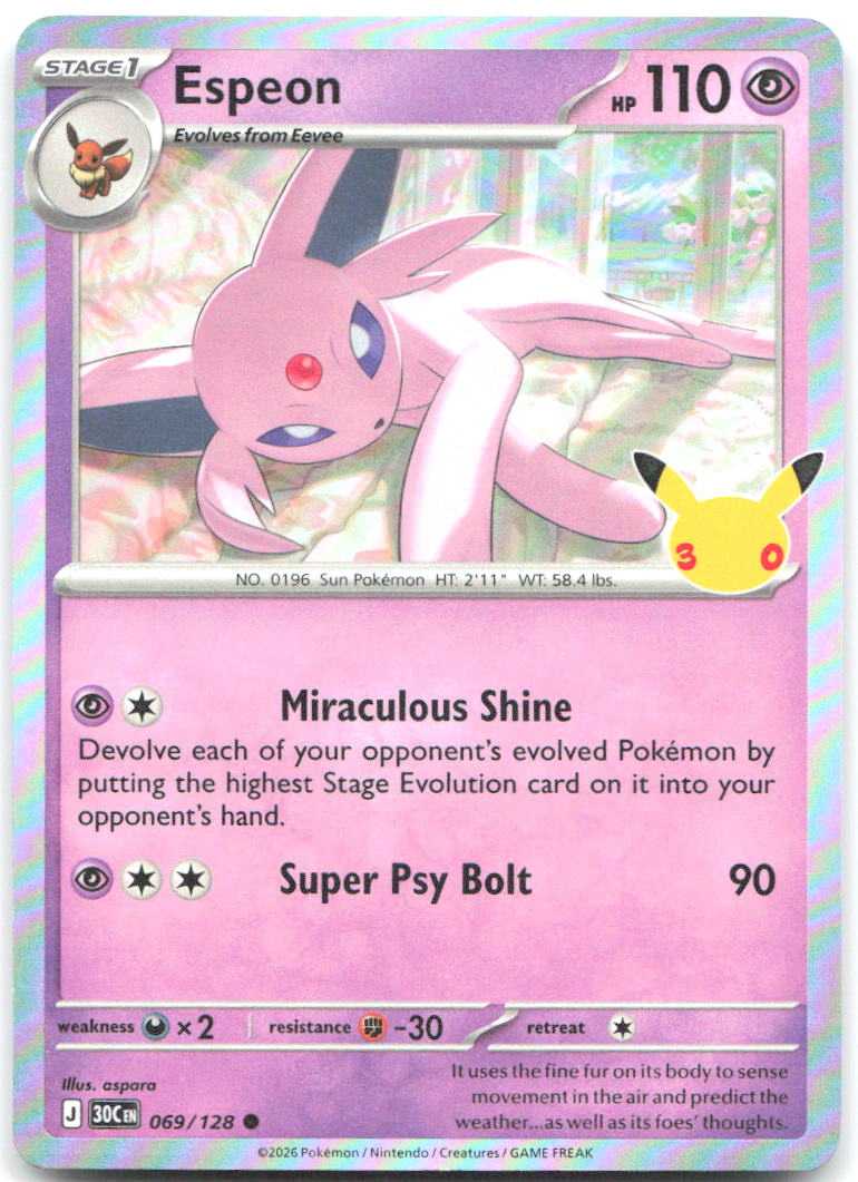 Espeon Holo Common ME 30th Celebration 069/128 NM aspara