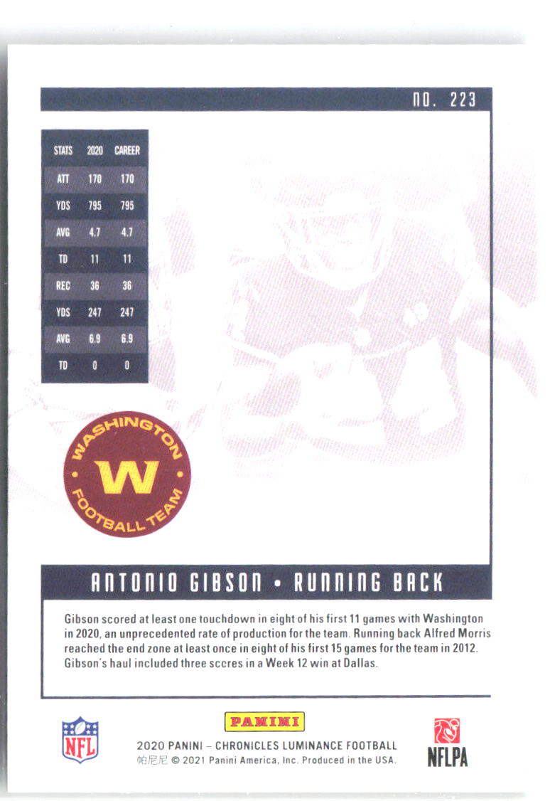 Antonio Gibson Panini Chronicles - Luminance Update Rookies Pink 223 2020