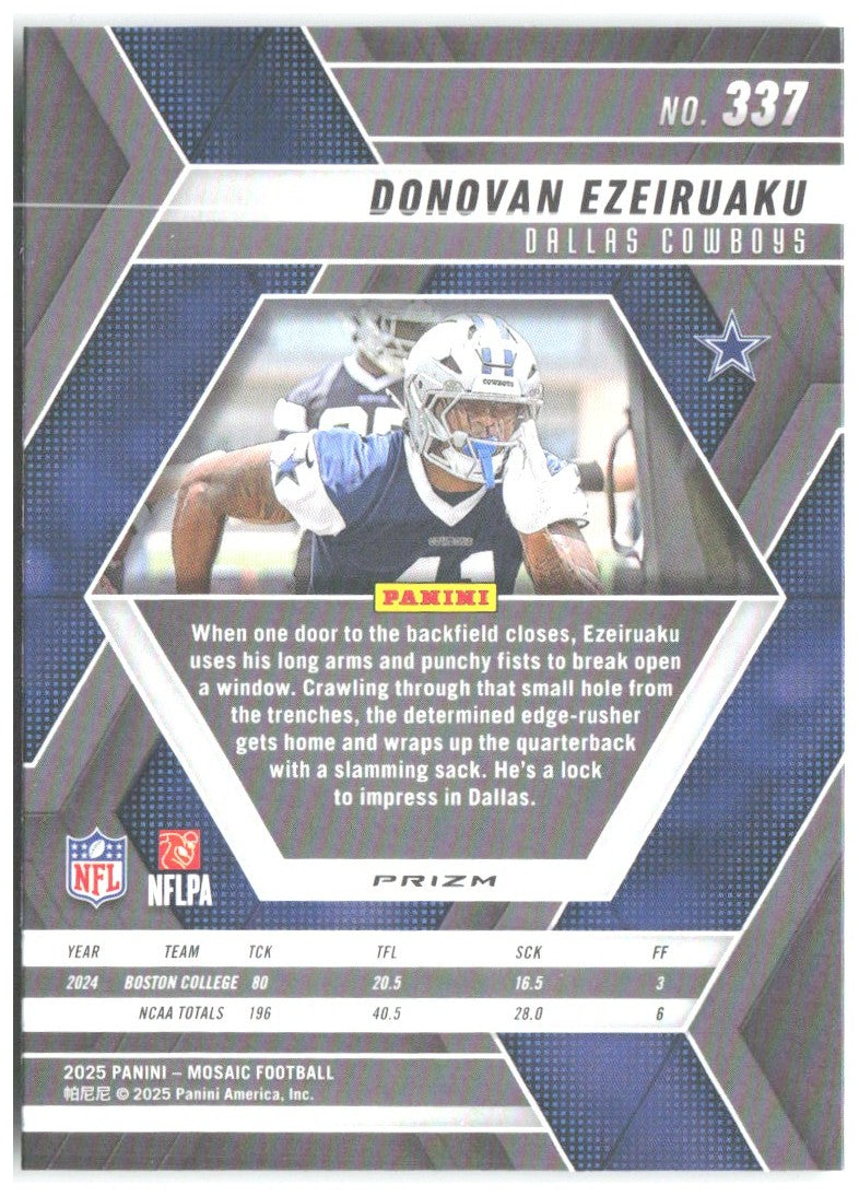 Donovan Ezeiruaku Panini Mosaic - Mosaic Green 337 2025 Dallas Cowboys