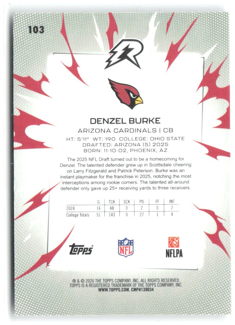 Denzel Burke Topps Resurgence 103 2025 Arizona Cardinals RC