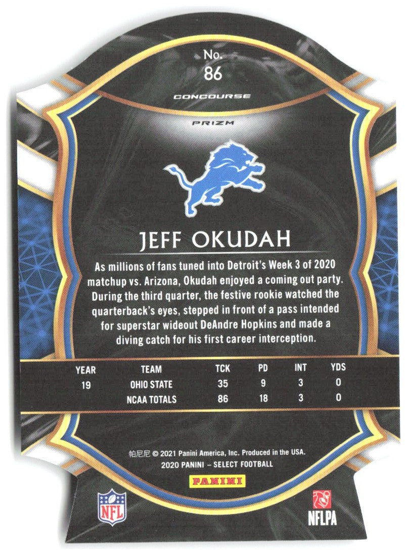 Jeff Okudah Panini Select - Purple Prizm Die Cut 86 2020 Detroit Lions