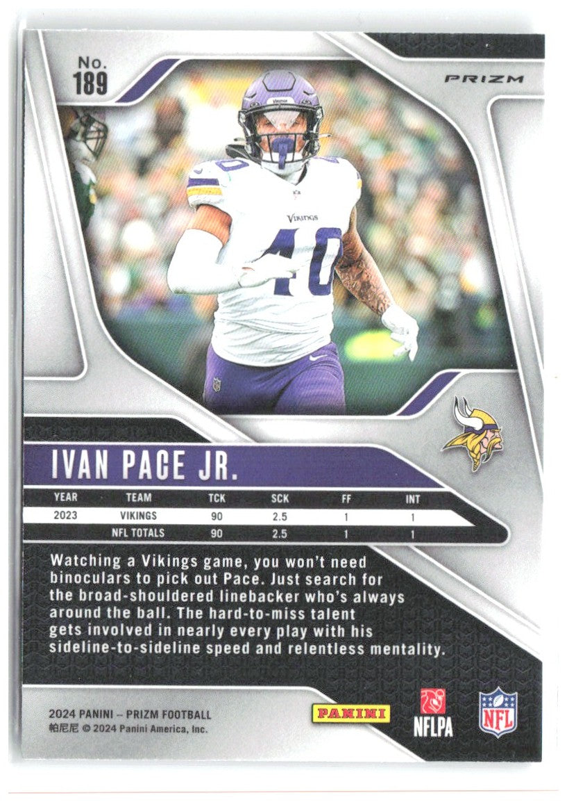 Ivan Pace Jr. Panini Prizm - Silver 189 2024 Minnesota Vikings