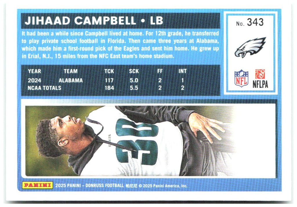 Jihaad Campbell Donruss - Press Proofs Green 343 2025 Philadelphia Eagles